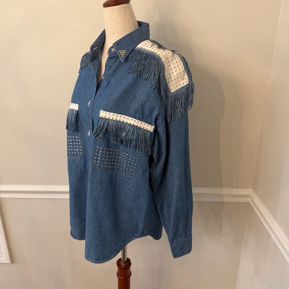 MARDEL Western denim shirt with fringe and studs- Size S - Picture 2 of 6